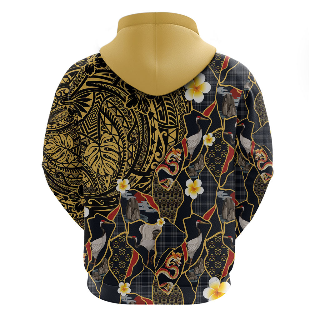 Hawaiian and Japanese Zip Hoodie Polynesian Tattoo with Japanese Culture Kintsugi Style LT03 - Polynesian Pride