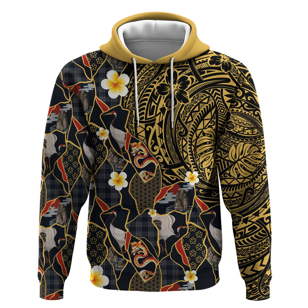 Hawaiian and Japanese Zip Hoodie Polynesian Tattoo with Japanese Culture Kintsugi Style LT03 Pullover Hoodie Multicolor - Polynesian Pride