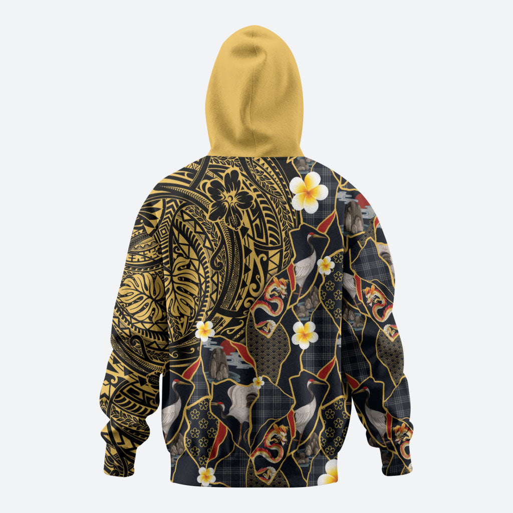 Hawaiian and Japanese Zip Hoodie Polynesian Tattoo with Japanese Culture Kintsugi Style LT03 - Polynesian Pride