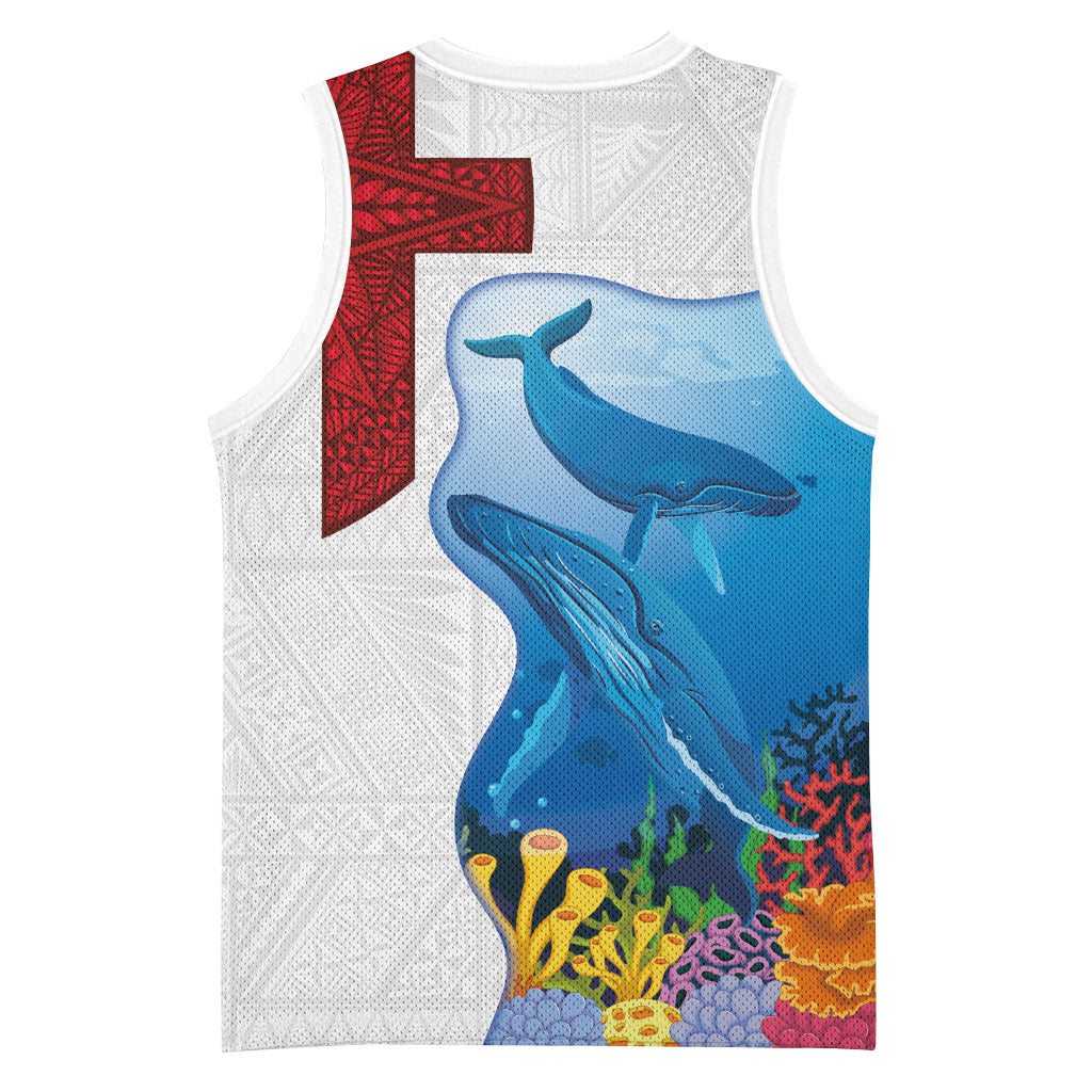 Tonga Swimming with Whales Basketball Jersey Ngatu Pattern LT03 - Polynesian Pride