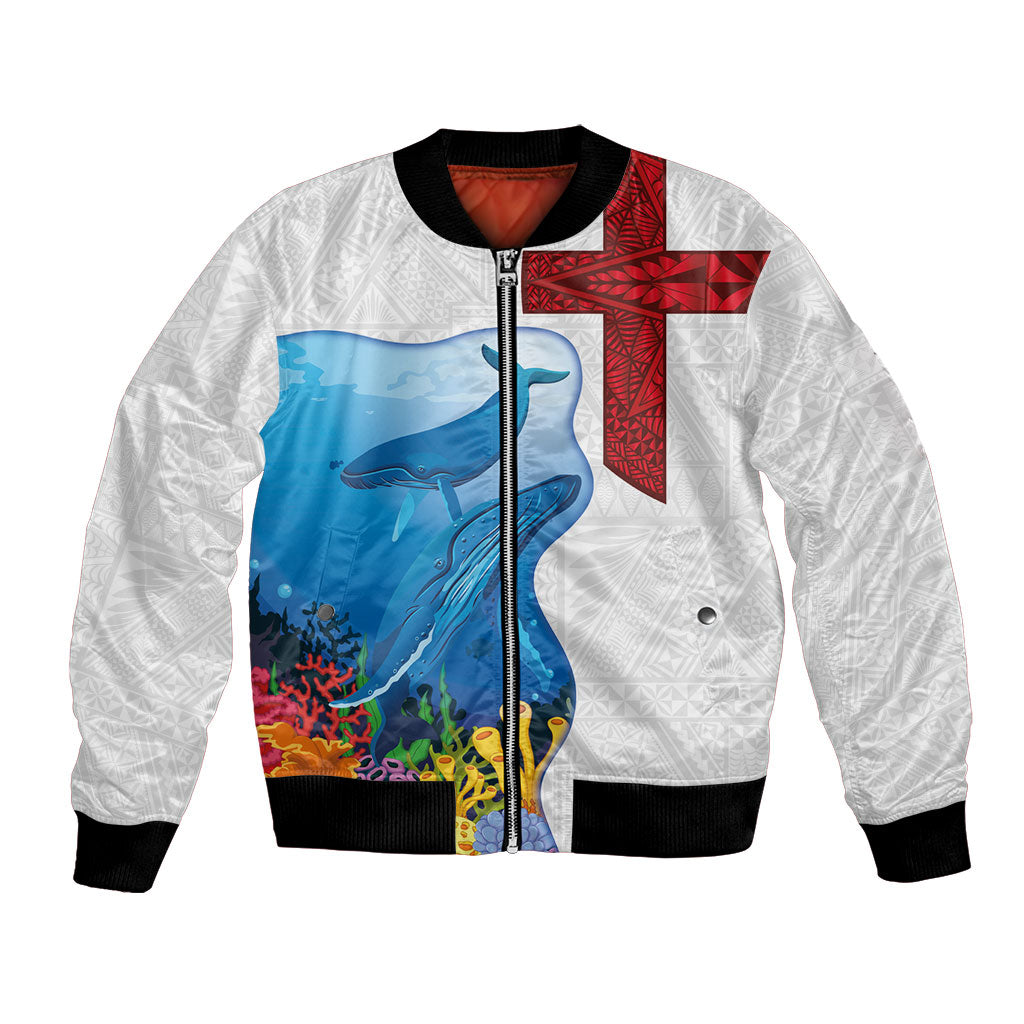 Tonga Swimming with Whales Bomber Jacket Ngatu Pattern LT03 Unisex Multicolor - Polynesian Pride