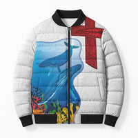 Tonga Swimming with Whales Bomber Puffer Jacket Ngatu Pattern LT03 Unisex Multicolor - Polynesian Pride