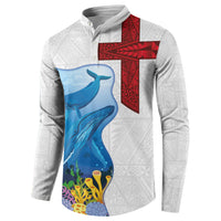 Tonga Swimming with Whales Button Sweatshirt Ngatu Pattern LT03 - Polynesian Pride