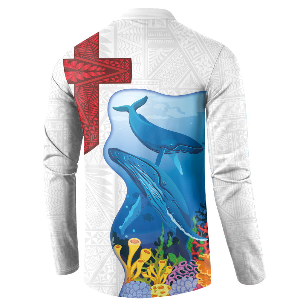Tonga Swimming with Whales Button Sweatshirt Ngatu Pattern LT03 - Polynesian Pride