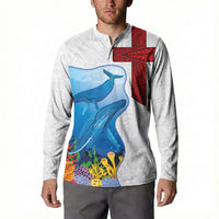 Tonga Swimming with Whales Button Sweatshirt Ngatu Pattern LT03 - Polynesian Pride