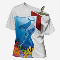 Tonga Swimming with Whales Cross Shoulder Shirt Ngatu Pattern LT03 Female Multicolor - Polynesian Pride
