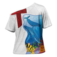 Tonga Swimming with Whales Cross Shoulder Shirt Ngatu Pattern LT03 - Polynesian Pride