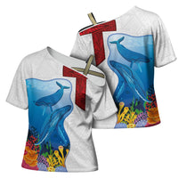 Tonga Swimming with Whales Cross Shoulder Shirt Ngatu Pattern LT03 - Polynesian Pride