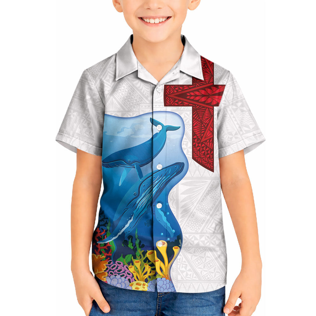 Tonga Swimming with Whales Kid Hawaiian Shirt Ngatu Pattern LT03 Kid Multicolor - Polynesian Pride