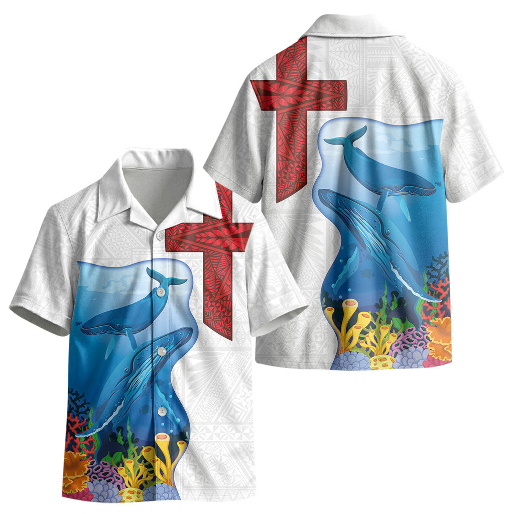 Tonga Swimming with Whales Kid Hawaiian Shirt Ngatu Pattern LT03 - Polynesian Pride