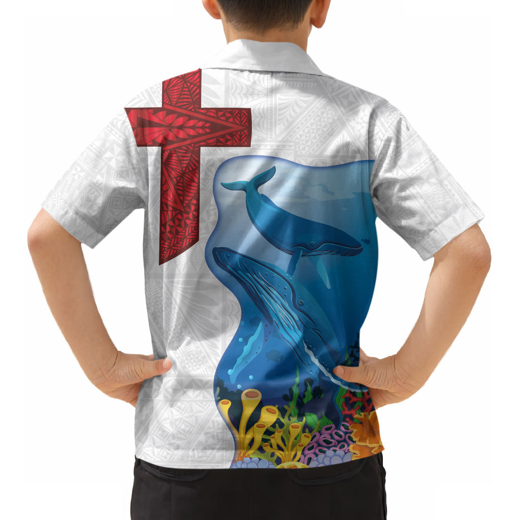 Tonga Swimming with Whales Kid Hawaiian Shirt Ngatu Pattern LT03 - Polynesian Pride