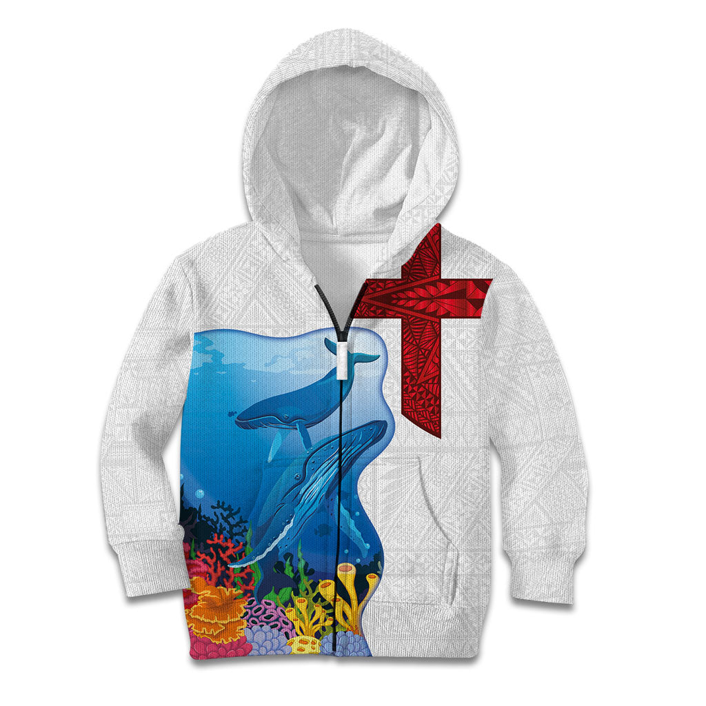 Tonga Swimming with Whales Kid Hoodie Ngatu Pattern LT03 Zip Hoodie Multicolor - Polynesian Pride