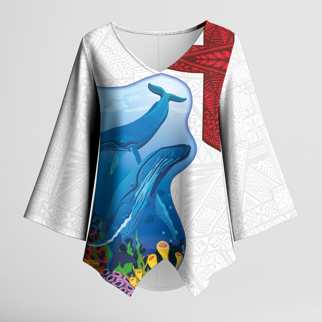 Tonga Swimming with Whales Kimono Sleeve Blouse Ngatu Pattern LT03 Female Multicolor - Polynesian Pride