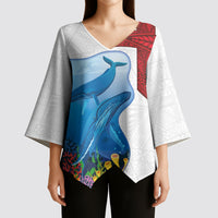 Tonga Swimming with Whales Kimono Sleeve Blouse Ngatu Pattern LT03 - Polynesian Pride