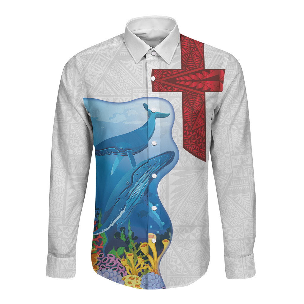 Tonga Swimming with Whales Long Sleeve Button Shirt Ngatu Pattern LT03 Unisex Multicolor - Polynesian Pride