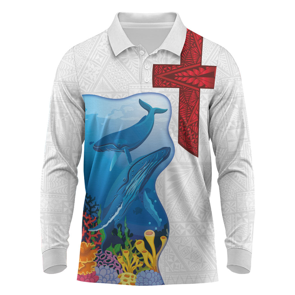 Tonga Swimming with Whales Long Sleeve Polo Shirt Ngatu Pattern LT03 Multicolor - Polynesian Pride