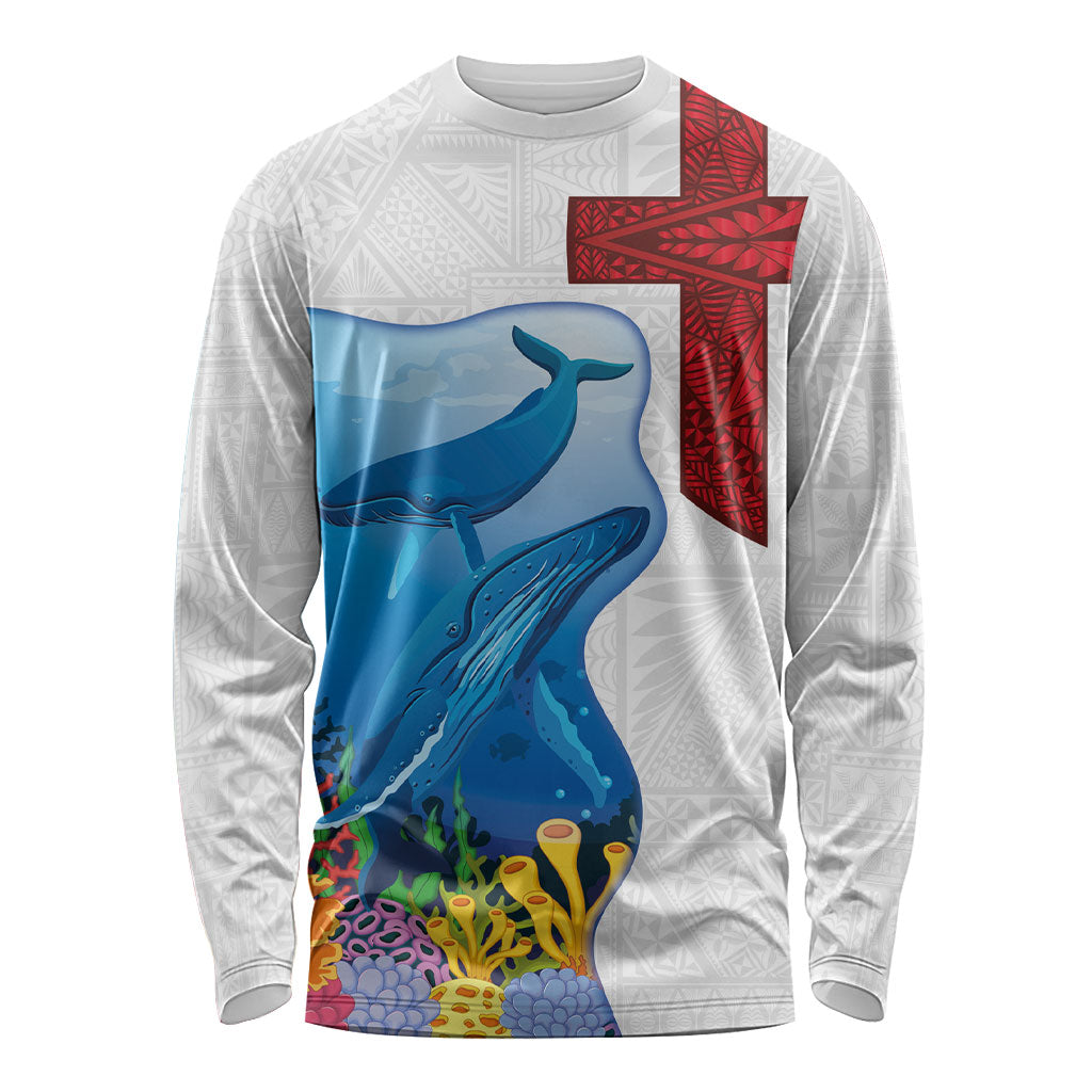 Tonga Swimming with Whales Long Sleeve Shirt Ngatu Pattern LT03 Unisex Multicolor - Polynesian Pride