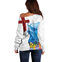 Tonga Swimming with Whales Off Shoulder Sweater Ngatu Pattern LT03 - Polynesian Pride