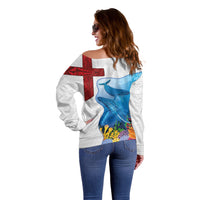 Tonga Swimming with Whales Off Shoulder Sweater Ngatu Pattern LT03 - Polynesian Pride