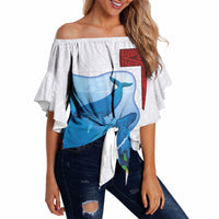 Tonga Swimming with Whales Off Shoulder Wrap Waist Top Ngatu Pattern LT03 Multicolor - Polynesian Pride