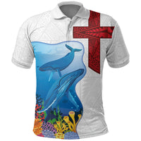 Tonga Swimming with Whales Polo Shirt Ngatu Pattern LT03 Multicolor - Polynesian Pride