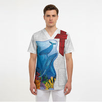 Tonga Swimming with Whales Scrub Top Ngatu Pattern LT03 - Polynesian Pride