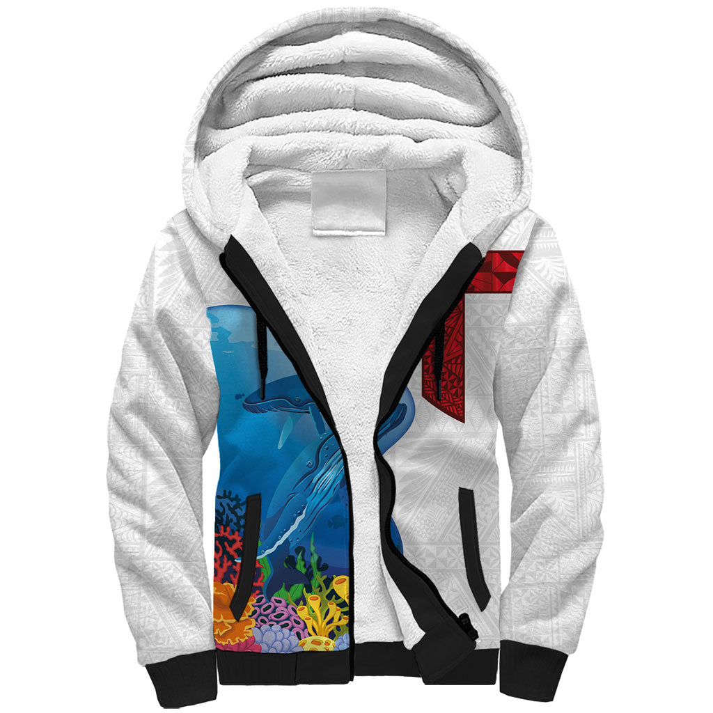 Tonga Swimming with Whales Sherpa Hoodie Ngatu Pattern LT03 Unisex Multicolor - Polynesian Pride
