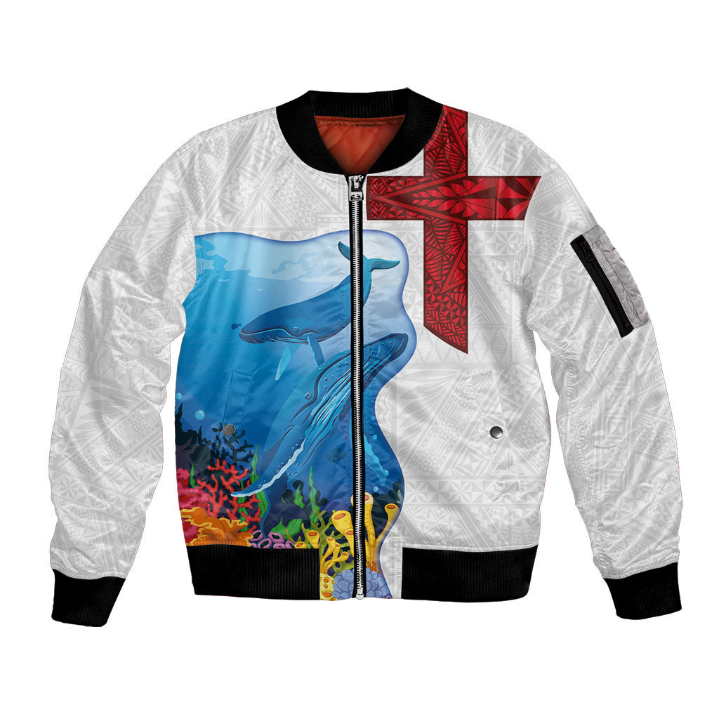 Tonga Swimming with Whales Sleeve Zip Bomber Jacket Ngatu Pattern LT03 Unisex Multicolor - Polynesian Pride