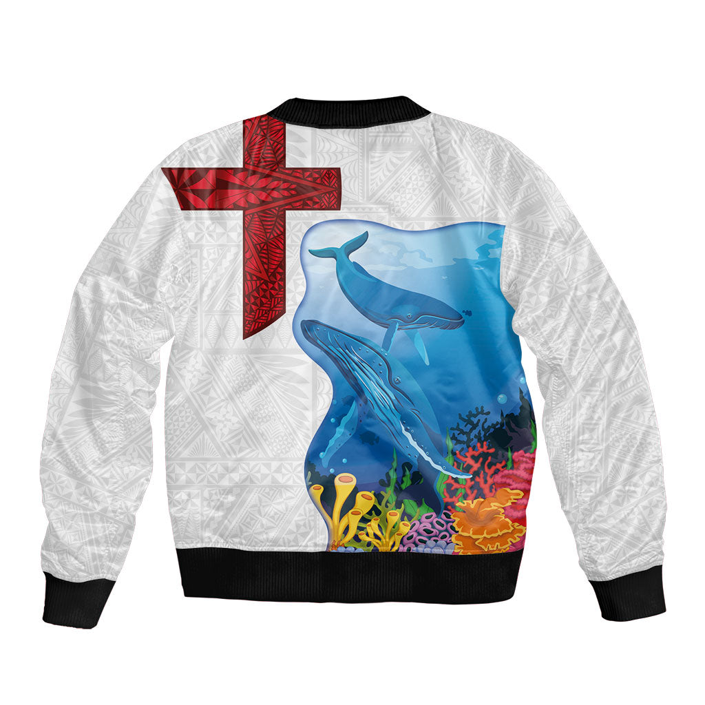 Tonga Swimming with Whales Sleeve Zip Bomber Jacket Ngatu Pattern LT03 - Polynesian Pride