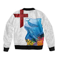 Tonga Swimming with Whales Sleeve Zip Bomber Jacket Ngatu Pattern LT03 - Polynesian Pride