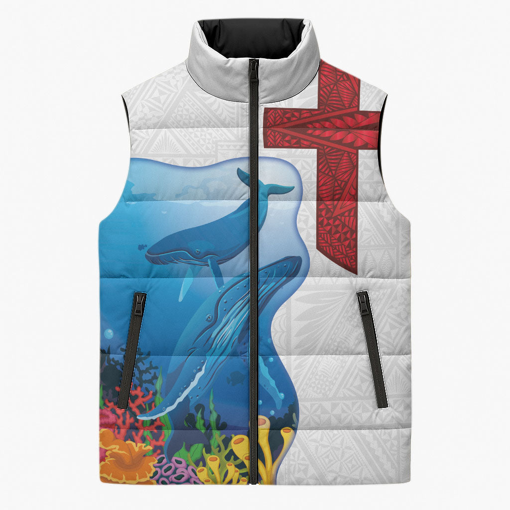 Tonga Swimming with Whales Sleeveless Puffer Jacket Ngatu Pattern LT03 Unisex Multicolor - Polynesian Pride