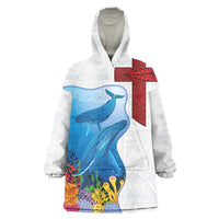 Tonga Swimming with Whales Wearable Blanket Hoodie Ngatu Pattern LT03 One Size Multicolor - Polynesian Pride