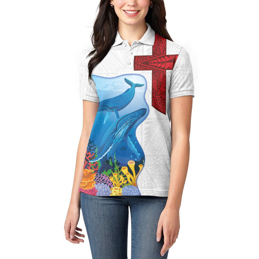Tonga Swimming with Whales Women Polo Shirt Ngatu Pattern LT03 - Polynesian Pride
