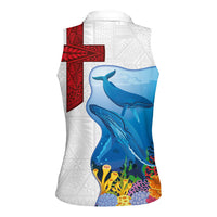 Tonga Swimming with Whales Women Sleeveless Polo Shirt Ngatu Pattern LT03 - Polynesian Pride