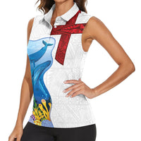 Tonga Swimming with Whales Women Sleeveless Polo Shirt Ngatu Pattern LT03 - Polynesian Pride