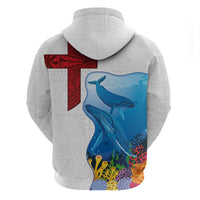 Tonga Swimming with Whales Zip Hoodie Ngatu Pattern LT03 - Polynesian Pride