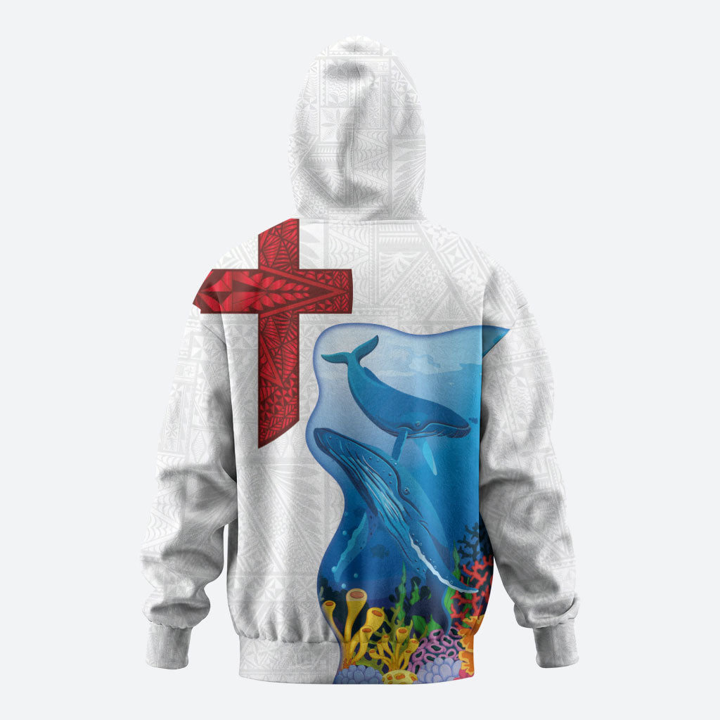 Tonga Swimming with Whales Zip Hoodie Ngatu Pattern LT03 - Polynesian Pride