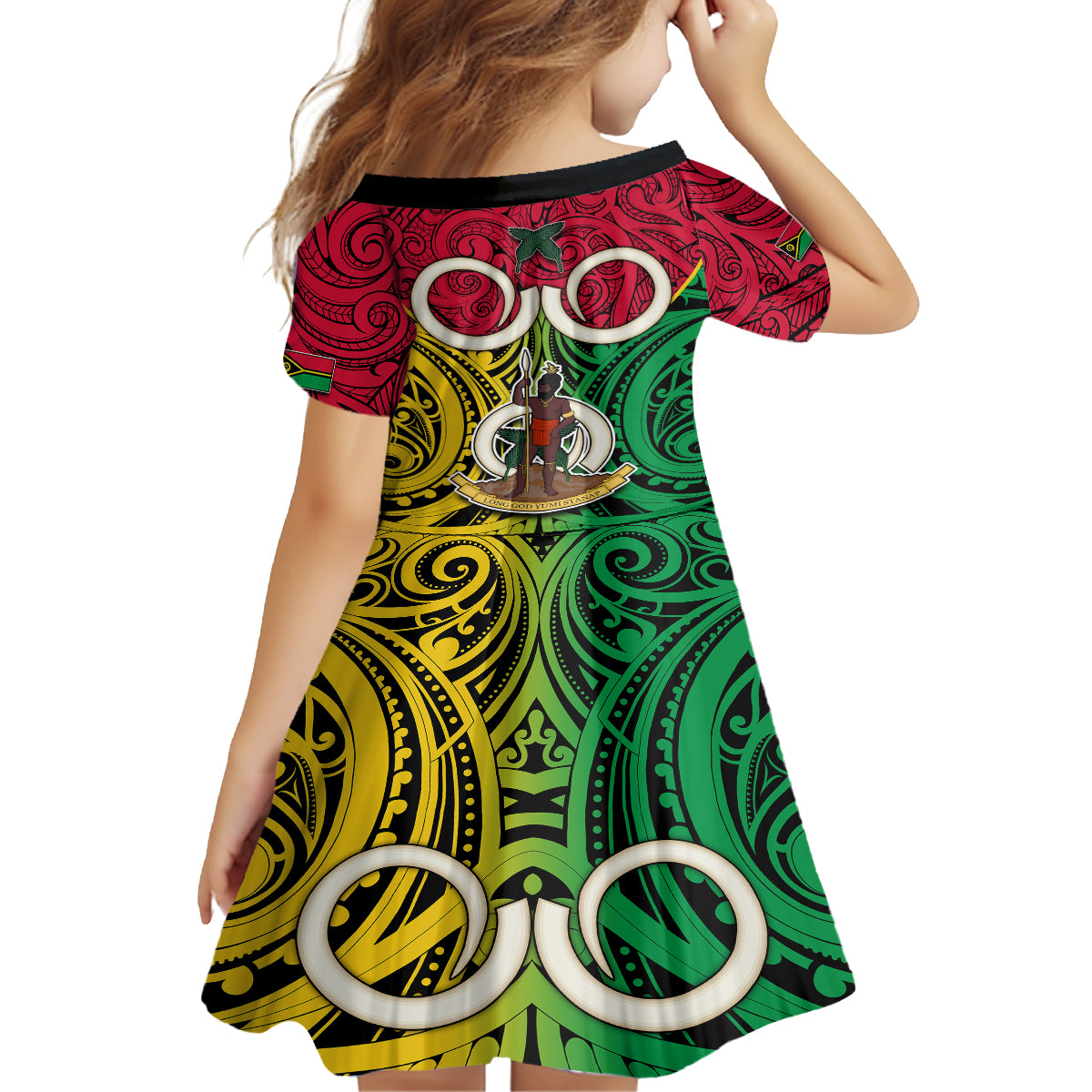 Vanuatu Family Matching Off Shoulder Long Sleeve Dress and Hawaiian Shirt Pig Tusk Mix Maori Pattern and Namele Leaf LT03 - Polynesian Pride