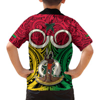 Vanuatu Family Matching Off Shoulder Maxi Dress and Hawaiian Shirt Pig Tusk Mix Maori Pattern and Namele Leaf LT03 - Polynesian Pride