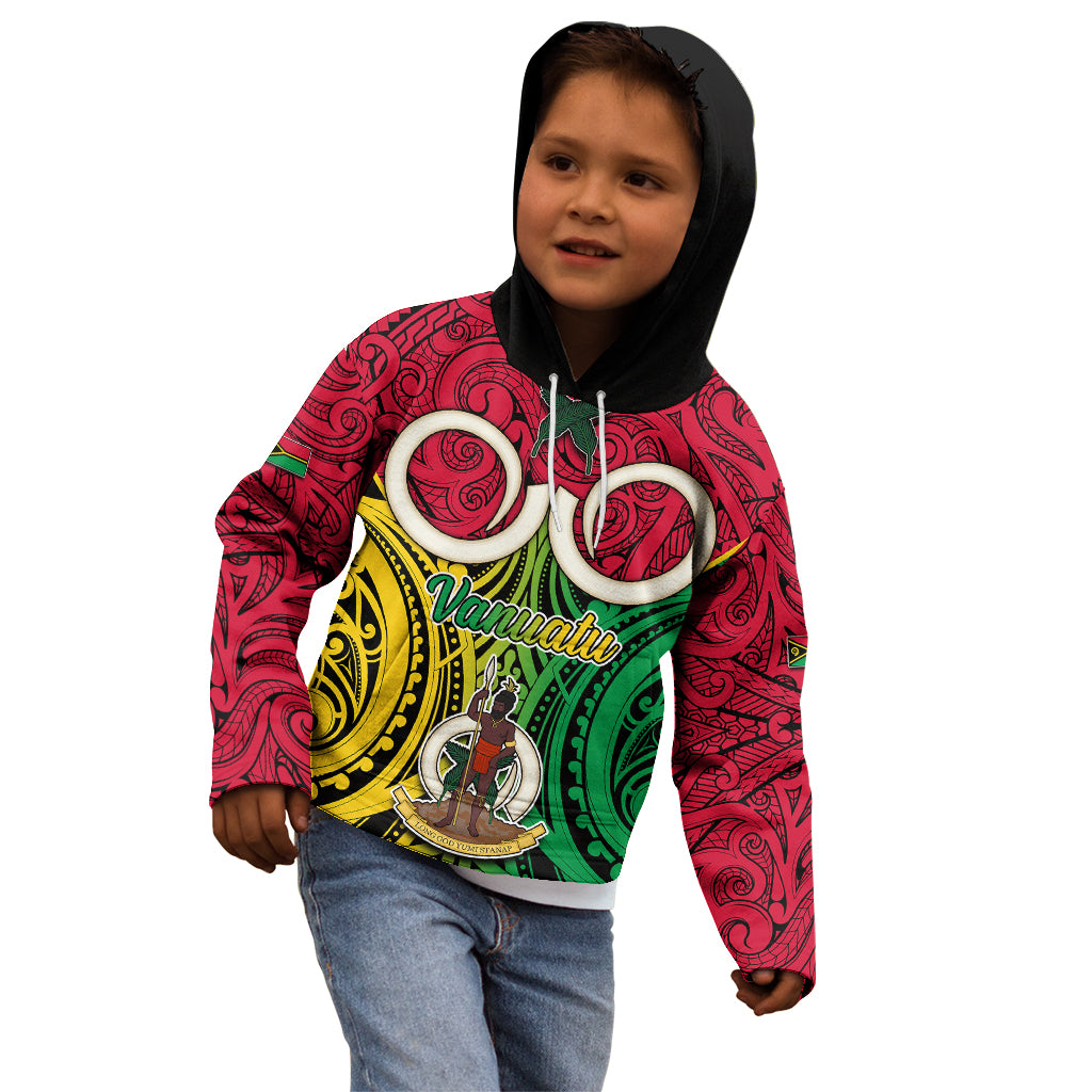 Vanuatu Kid Hoodie Pig Tusk Mix Maori Pattern and Namele Leaf LT03 - Polynesian Pride