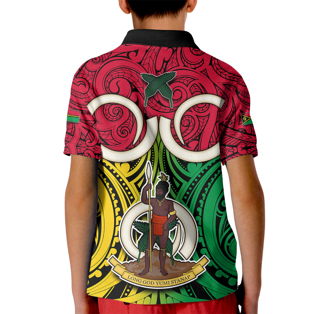 Vanuatu Kid Polo Shirt Pig Tusk Mix Maori Pattern and Namele Leaf LT03 - Polynesian Pride