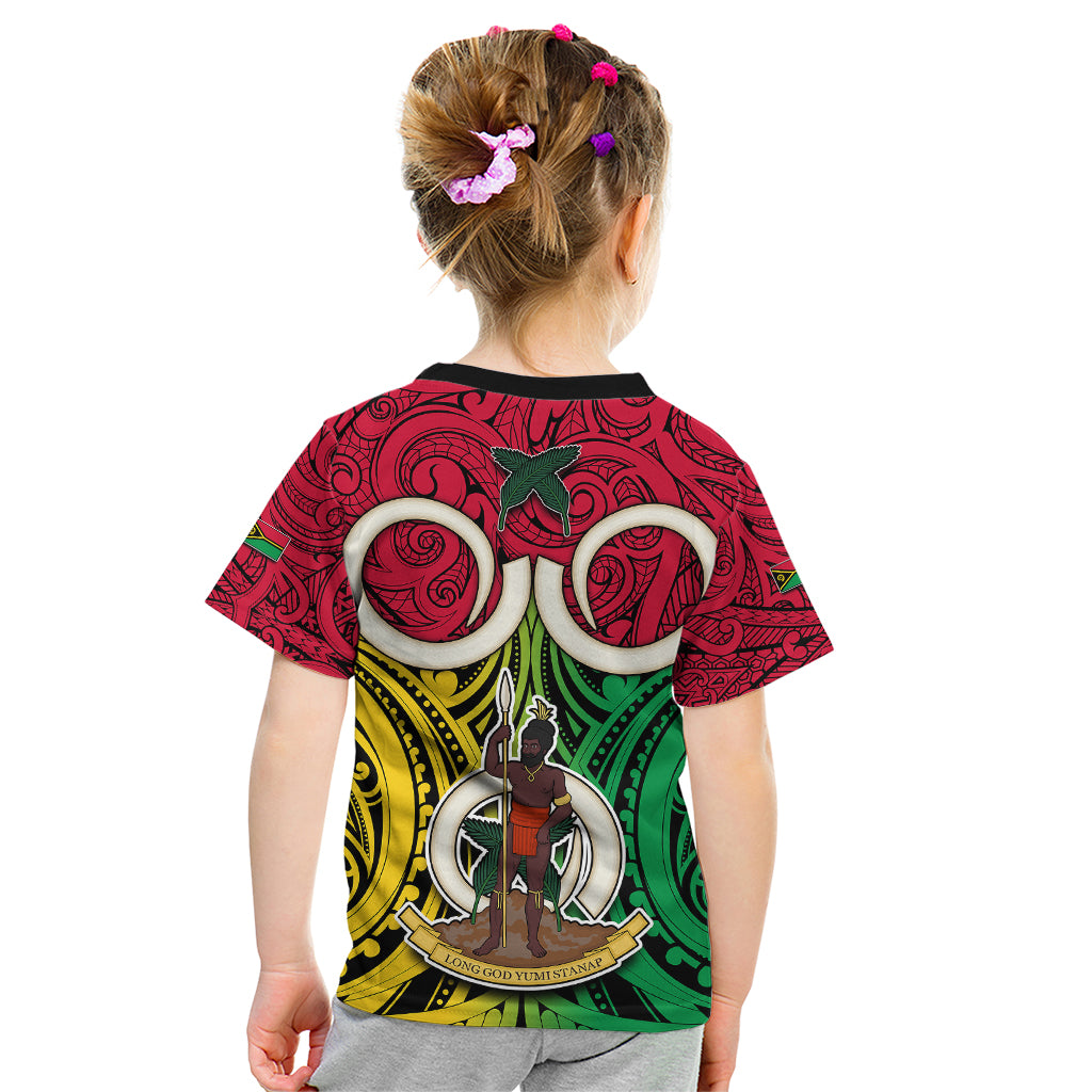 Vanuatu Kid T Shirt Pig Tusk Mix Maori Pattern and Namele Leaf LT03 - Polynesian Pride