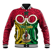 Personalised Vanuatu Baseball Jacket Pig Tusk Mix Maori Pattern and Namele Leaf LT03 Unisex Red - Polynesian Pride
