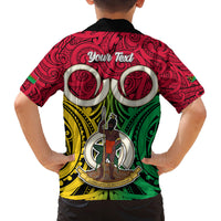 Personalised Vanuatu Family Matching Long Sleeve Bodycon Dress and Hawaiian Shirt Pig Tusk Mix Maori Pattern and Namele Leaf LT03 - Polynesian Pride