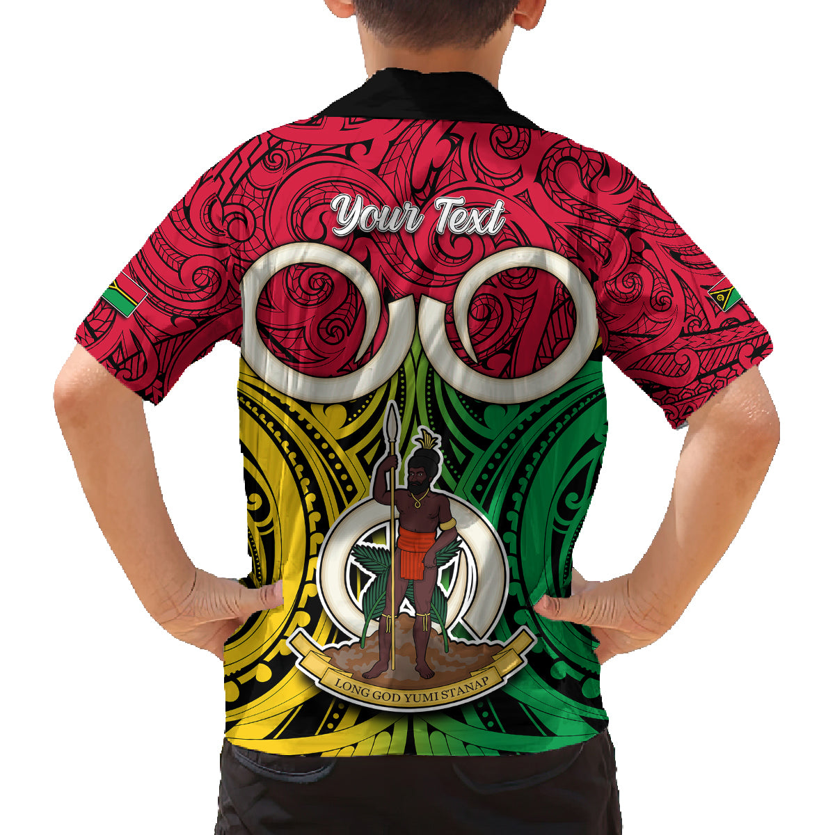 Personalised Vanuatu Family Matching Off Shoulder Short Dress and Hawaiian Shirt Pig Tusk Mix Maori Pattern and Namele Leaf LT03 - Polynesian Pride