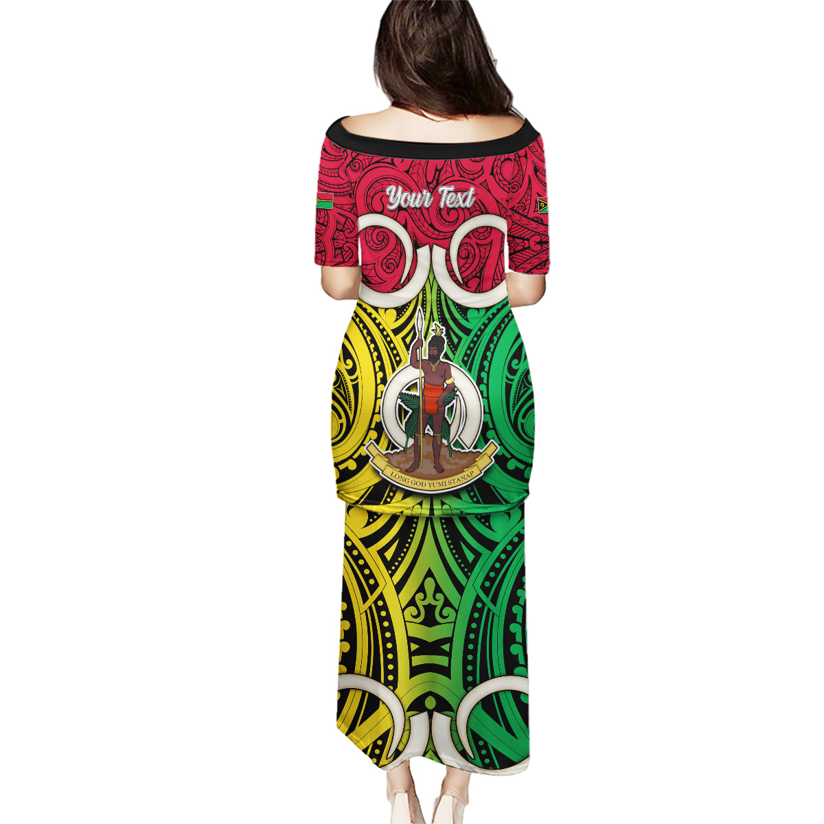 Personalised Vanuatu Family Matching Puletasi Dress and Hawaiian Shirt Pig Tusk Mix Maori Pattern and Namele Leaf LT03 - Polynesian Pride