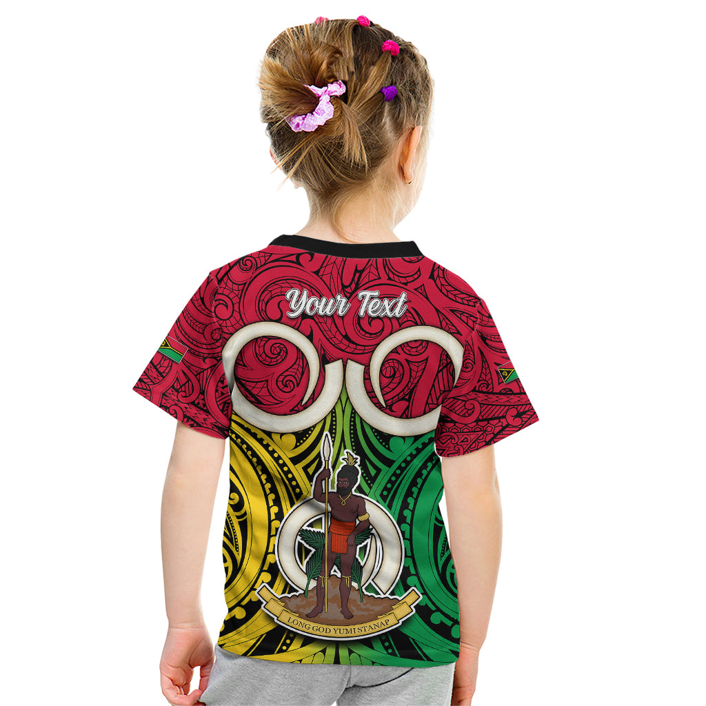 Personalised Vanuatu Kid T Shirt Pig Tusk Mix Maori Pattern and Namele Leaf LT03 - Polynesian Pride
