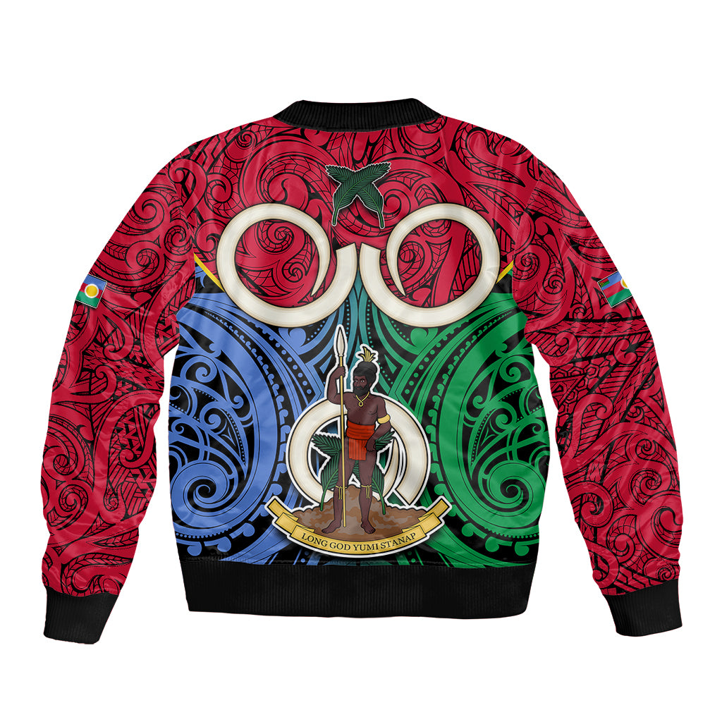 Vanuatu Shefa Province Bomber Jacket Pig Tusk Mix Maori Pattern and Namele Leaf LT03 - Polynesian Pride