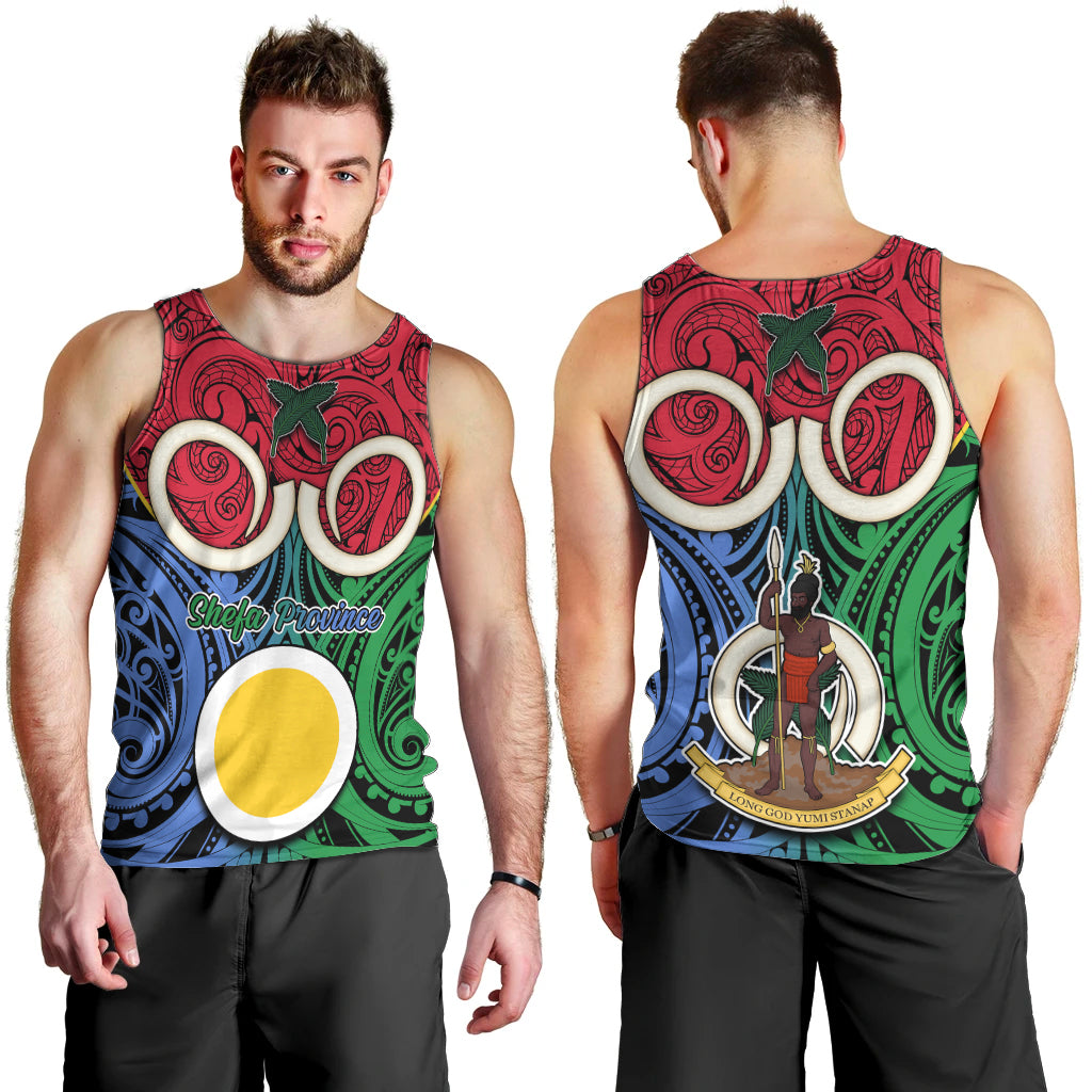 Vanuatu Shefa Province Men Tank Top Pig Tusk Mix Maori Pattern and Namele Leaf LT03 - Polynesian Pride