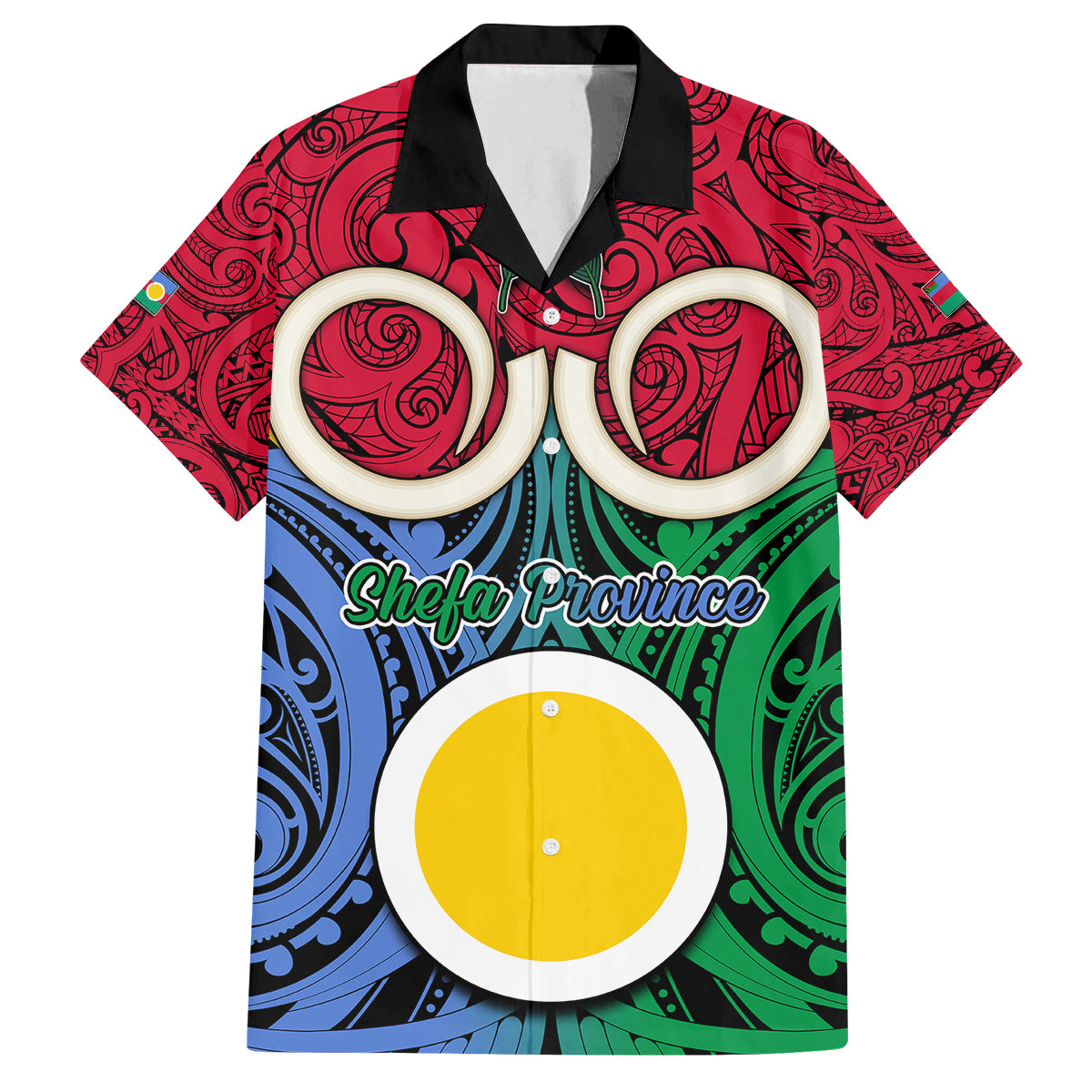 Personalised Vanuatu Shefa Province Family Matching Puletasi Dress and Hawaiian Shirt Pig Tusk Mix Maori Pattern and Namele Leaf LT03 Dad's Shirt - Short Sleeve Red - Polynesian Pride